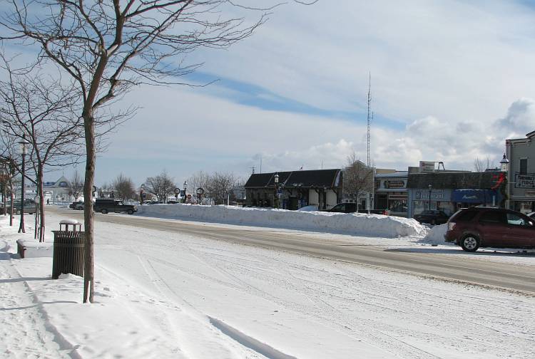 Mackinaw City main street in winter