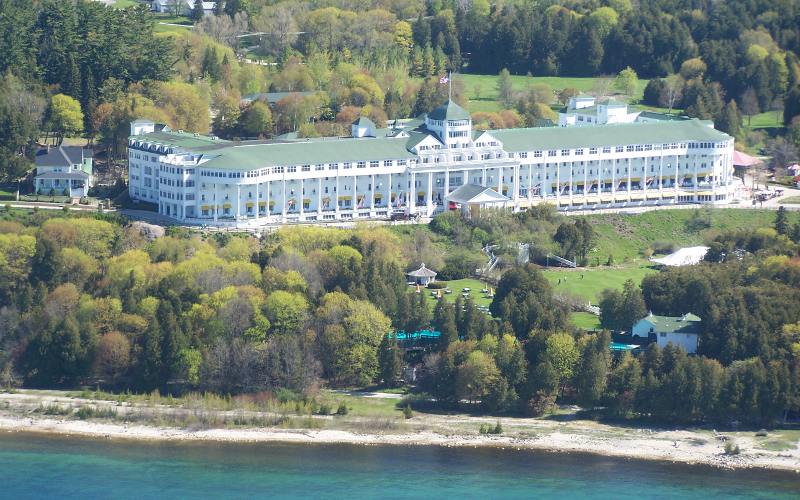 Grand Hotel on Mackinac Island from the air