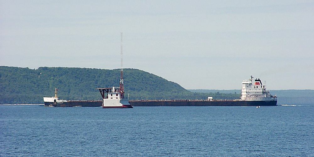 Gros Cap Reef Lighthouse and freighter