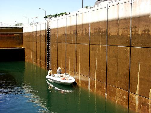 Small boat in Canadian Soo Lock