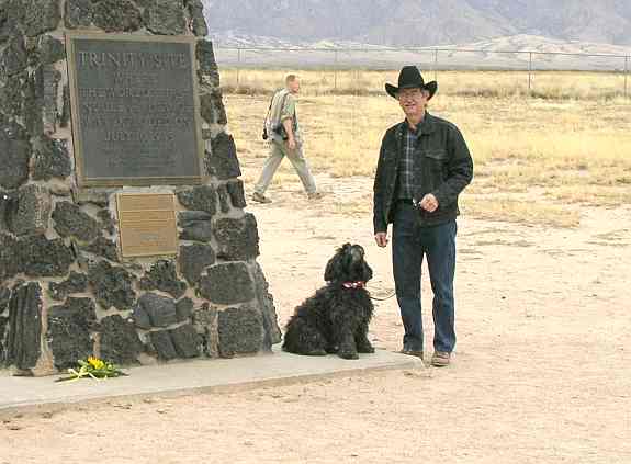 Posing with a dog at the site of Ground Zero.