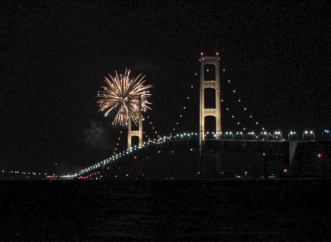fireworks and Mackinac Bridge