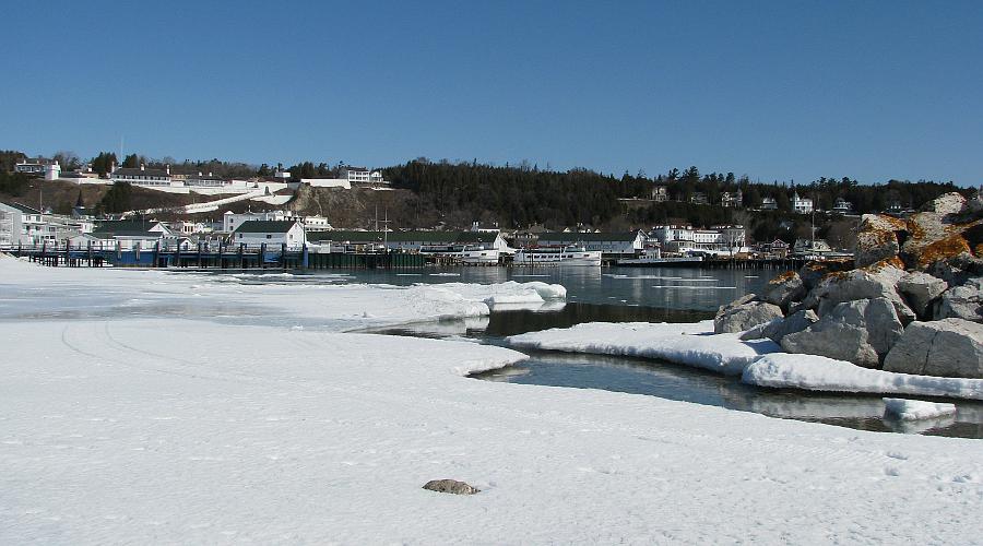 Mackinac Island harbor in winter