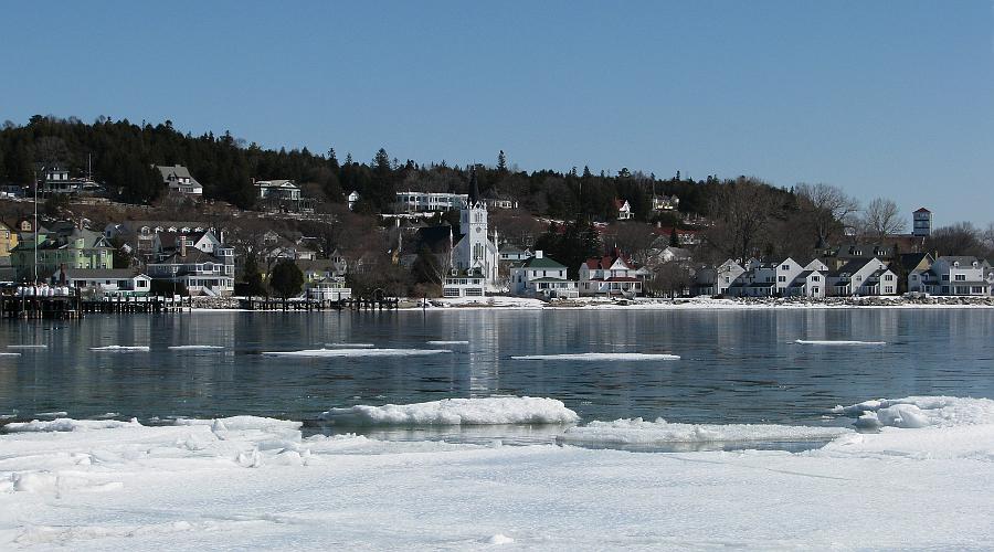 Mackinac Island shore in winter