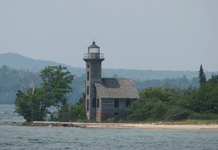 Grand Island East Channel Lighthouse is on private property on Grand Island, Michigan.