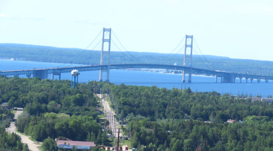 Mackinac Bridge from a helicopter