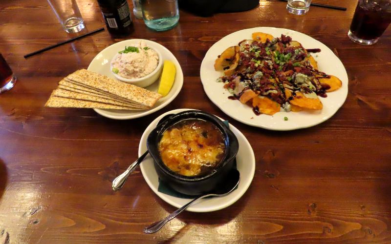 Whitefish spread, blue cheese chips, and Guiness baked onion soup - Patrick Doud's Irish Pub