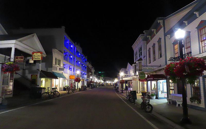 Downtown Mackinac Island at night