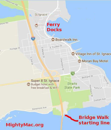 St. Ignace Shuttle to Bridge Walk Map
