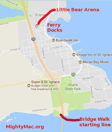 St. Ignace Shuttle to Bridge Walk Map