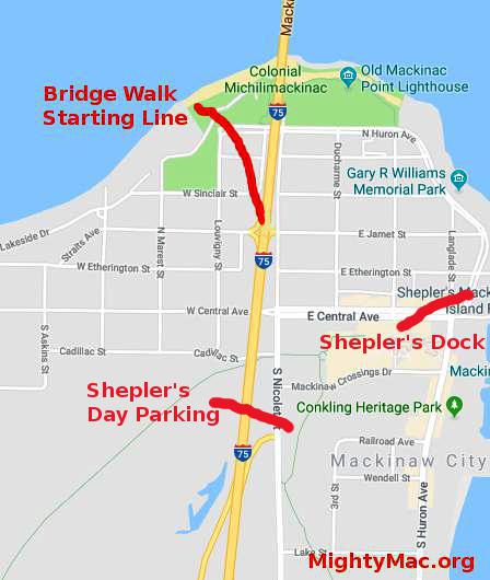 Mackinaw City Shuttle to Bridge Walk Map