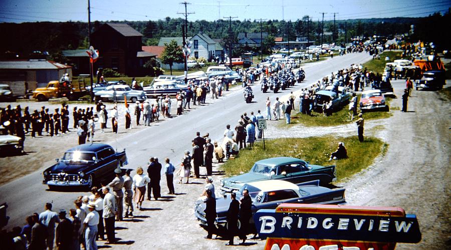 Mackinac Bridge dedication parade staging