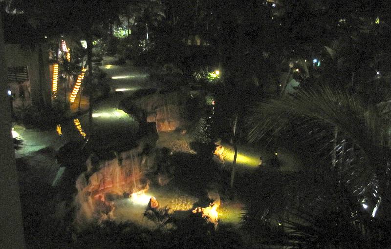 Radisson Aruba fountains at night