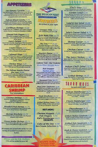 Pelican Nest menu - Aruba
