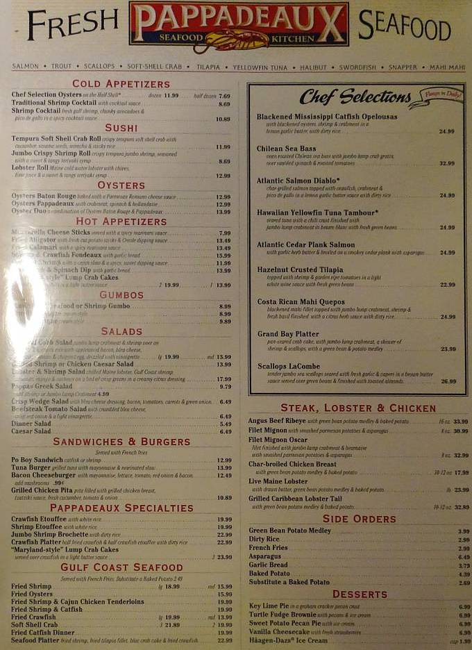 Pappadeaux seafood outlet kitchen menu