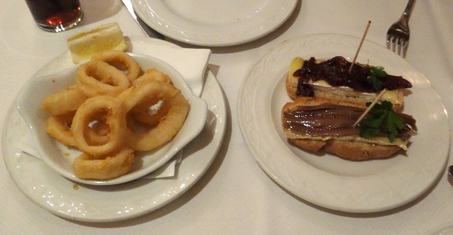 calamari and pintxos at Café Vergara in Madrid