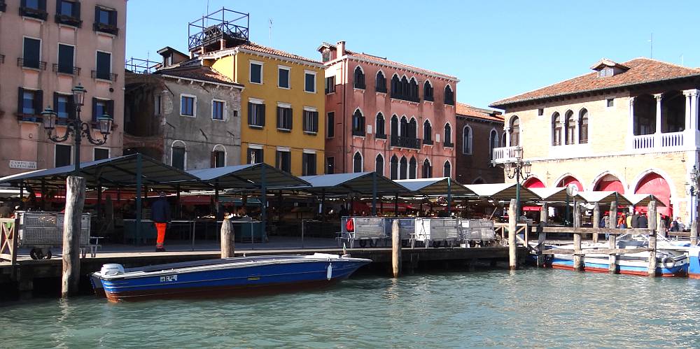Rialto Market next to the Grand Canal in Venice