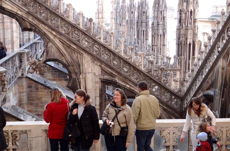 Linda Stokes on the roof of the Milan Cathedral