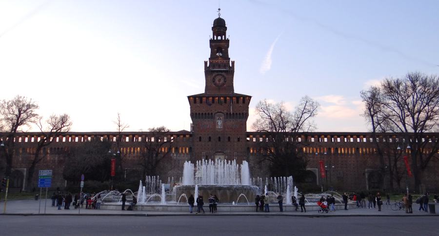 Castello Sforzesco (Sforza Castle) and fountain - Milan, Italy