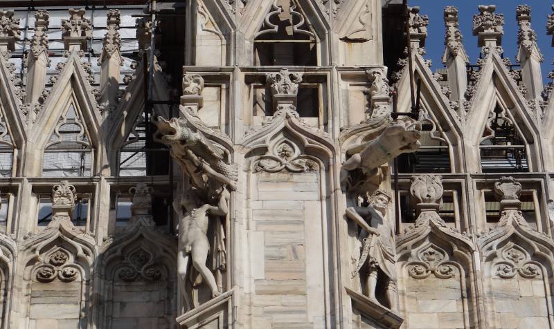 Gargoyles and statues on the Milan Cathedral