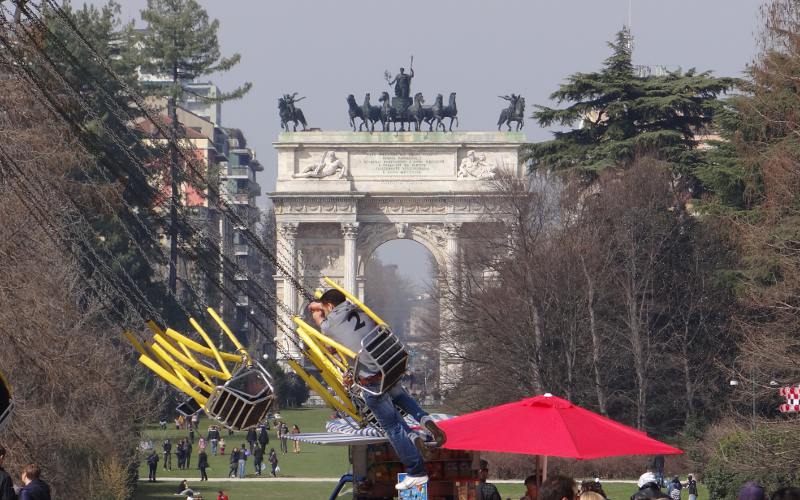 Arco della Pace (Arch of Peace) and carnival - Milan, Italy