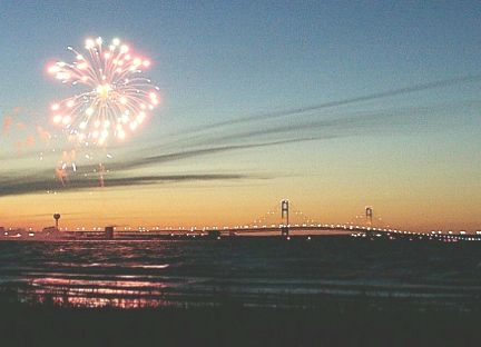 Mackinac Bridge and fireworks - July 4, 2002