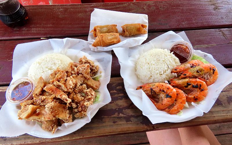 Fried chicken, banana fritters and shrimp  at Coconut Corner