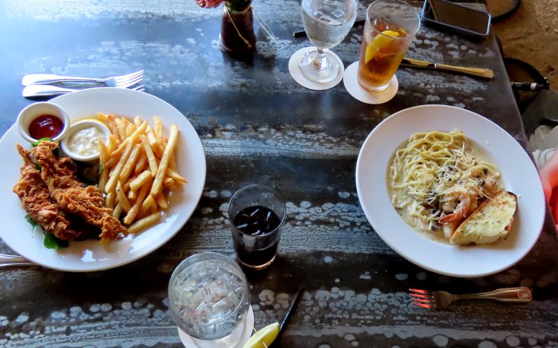 fish and chips anf shrimp scampi at The Plantation House