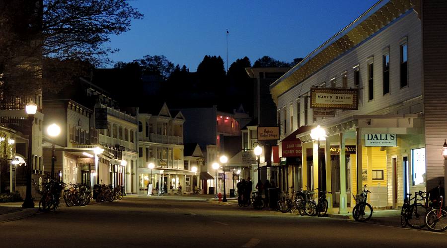 Mackinac Island Main Street at night