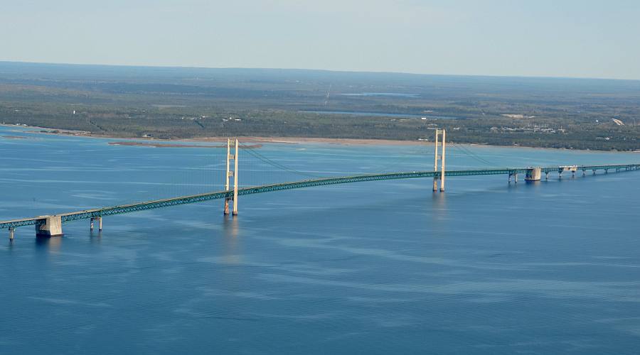 The Mackinac Bridge spans the Straits of Mackinac