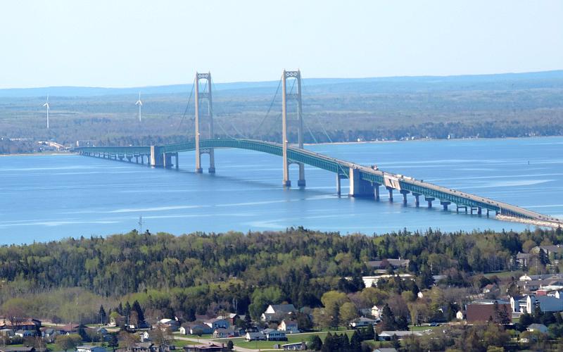 Mackinac Bridge and St. Ignace from the air