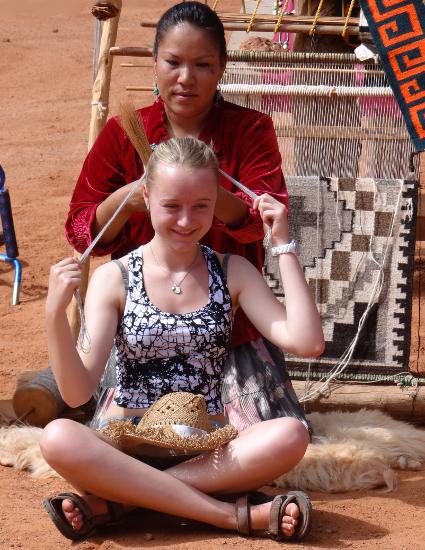 Native American woman with German girl